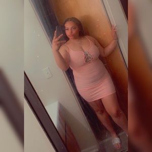 Pink spaghetti strap dress.